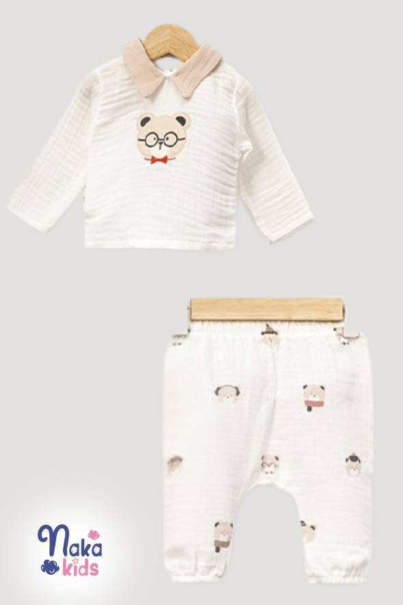 Müslin Ayıcık Erkek Bebek Hastane Çıkış Seti- 10 Parça