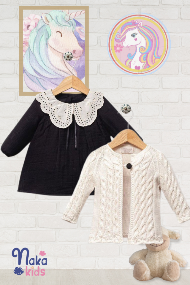 Dantel Zarafeti  Müslin Bebek Elbisesi ve Triko Ceket Seti siyah - 9-12 ay