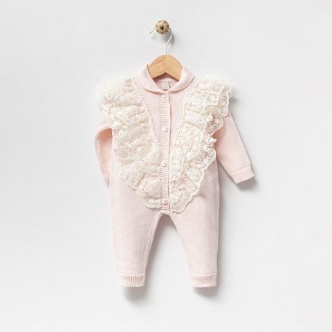 Elegans Triko Kız Bebek Tulum 0-1 ay - Krem