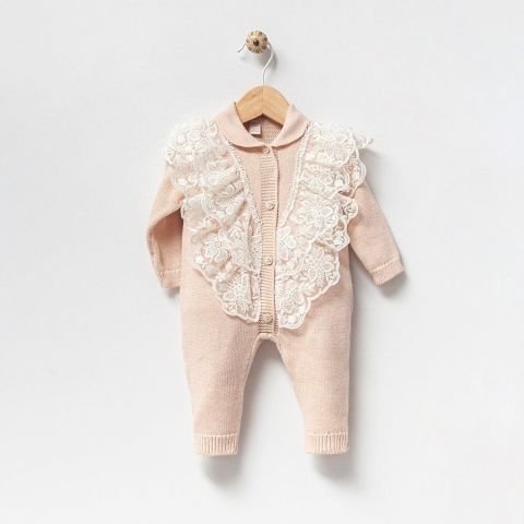 Elegans Triko Kız Bebek Tulum 0-1 ay - Krem