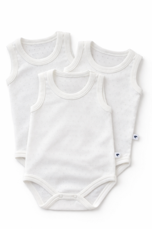 3’lü Organik Pamuk Bebek Zıbın Seti Kolsuz Çıtçıtlı Hediye Kutulu