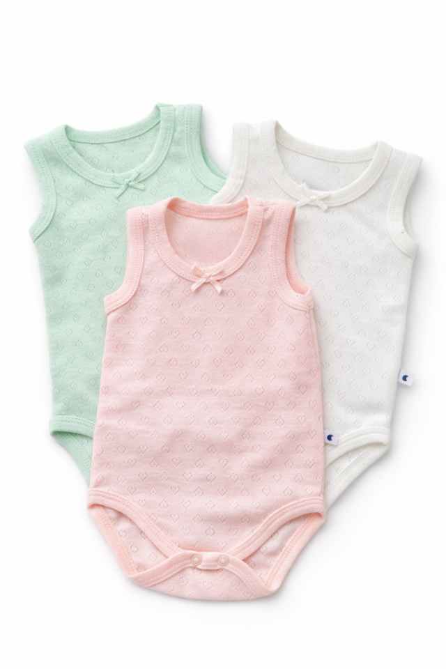 3’lü Organik Pamuk Bebek Zıbın Seti Kolsuz Çıtçıtlı Hediye Kutulu