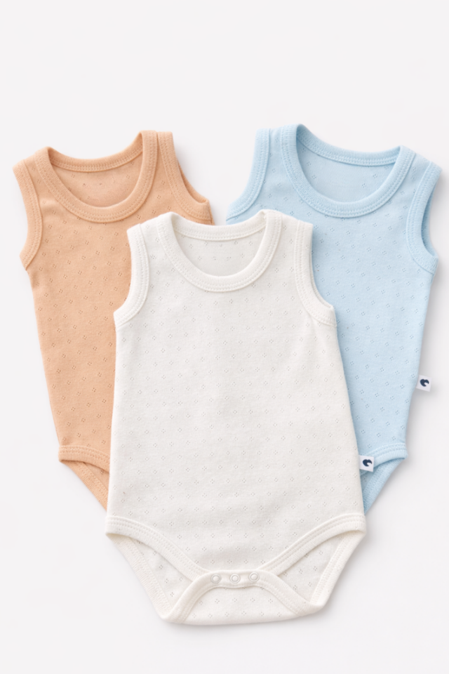 3’lü Organik Pamuk Bebek Zıbın Seti Kolsuz Çıtçıtlı Hediye Kutulu