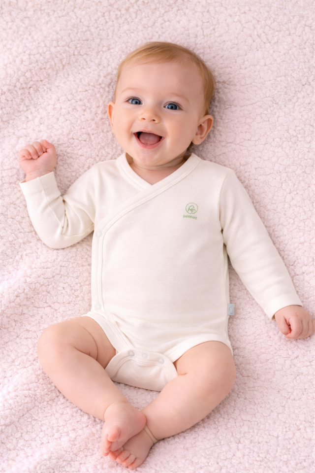 Kruvaze Uzun Kollu Bebek Zıbın-Ekru