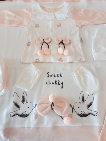 Kiraz Taşıyan Kuş 10 Parça Kız Bebek Hastane Çıkış Seti Somon