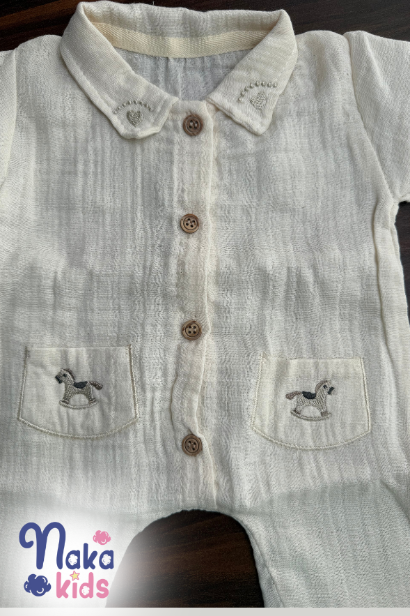 Müslin Oyuncak At Nakışlı  Erkek Bebek Hastane Çıkış Seti- 10 Parça