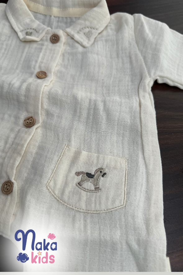 Müslin Oyuncak At Nakışlı  Erkek Bebek Hastane Çıkış Seti- 10 Parça