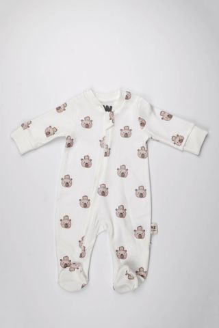 Ayı ve Kirpi Desenli Tulum 9-12 ay - Beyaz