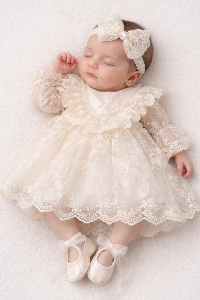 Duru Beyaz 4’lü Kız Bebek Elbise Takımı