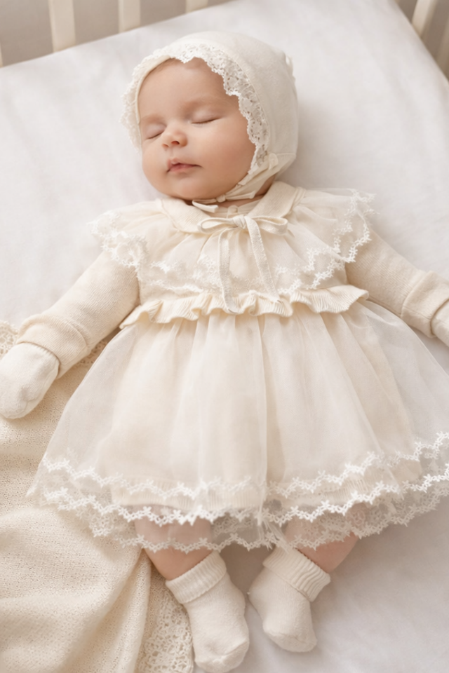 Düz Dantelli Triko 5 Parça  Kız Bebek Hastane Çıkış- Mevlid Seti