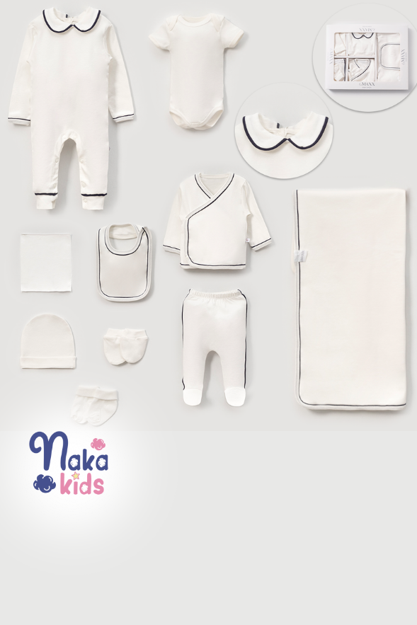 Yenidoğan 10 Parça Hastane Çıkış Seti – Lacivert Fitilli