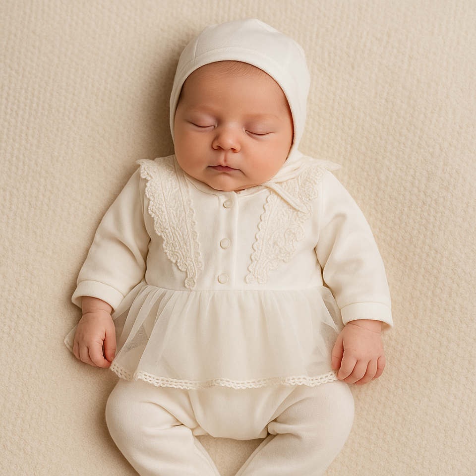 Melek Kız Bebek Hastane Çıkış Seti- 3 Parça Beyaz