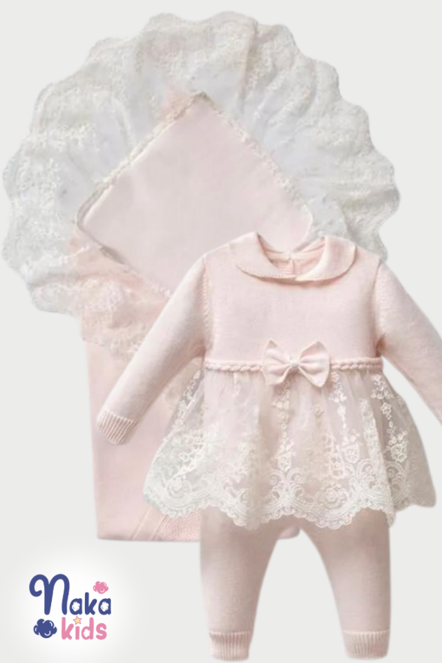 Dantelli Tüllü 10’lu Kız Bebek Hastane Çıkış Seti – Pembe