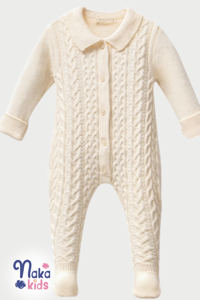 Örgü Desenli 5’li Unisex Bebek Hastane Çıkış Seti – Krem