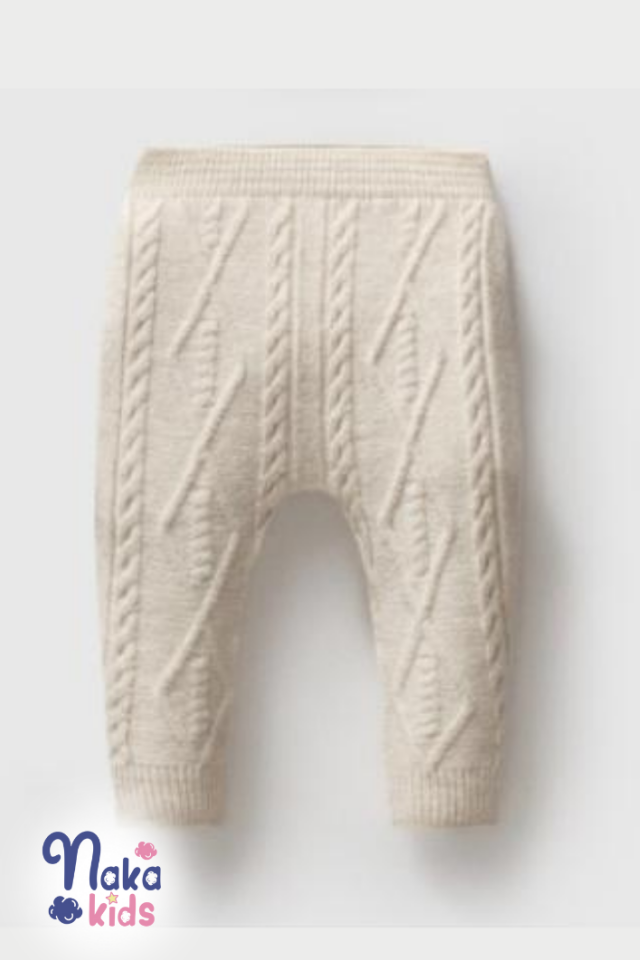 Örgü Desenli 3’lü Unisex Bebek Triko Takım – Krem