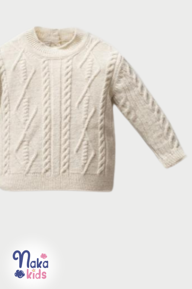 Örgü Desenli 3’lü Unisex Bebek Triko Takım – Krem