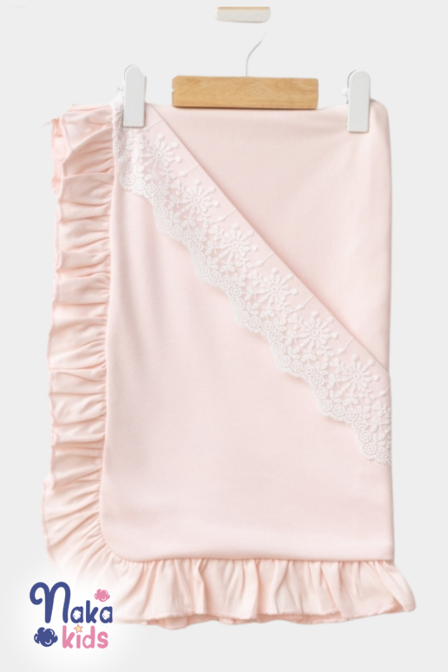 %100 Pamuk Kız Bebek 3’lü Hastane Çıkış Seti Fırfır-Dantelli Pembe