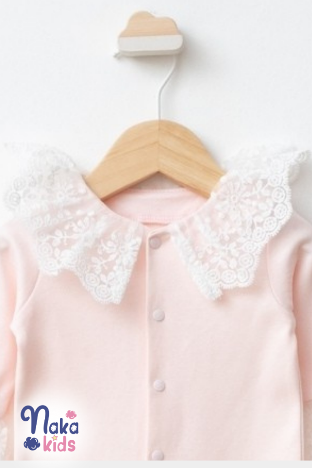 %100 Pamuk Kız Bebek 3’lü Hastane Çıkış Seti Fırfır-Dantelli Pembe