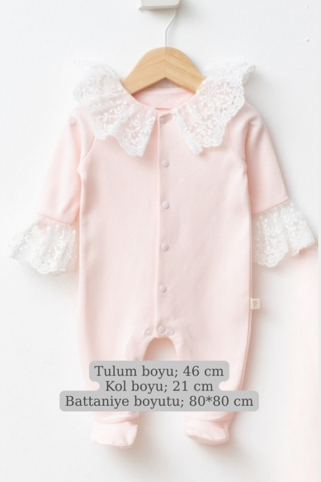 %100 Pamuk Kız Bebek 3’lü Hastane Çıkış Seti Fırfır-Dantelli