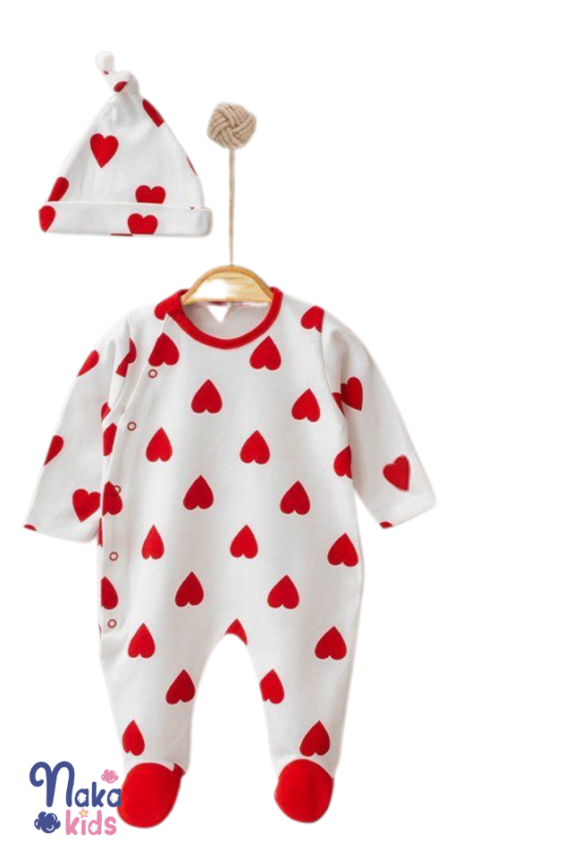 I Love Mum and Dad'' Yazılı Kırmızı Kalpli Kız Bebek Hastane Çıkış Seti - 10 Parça