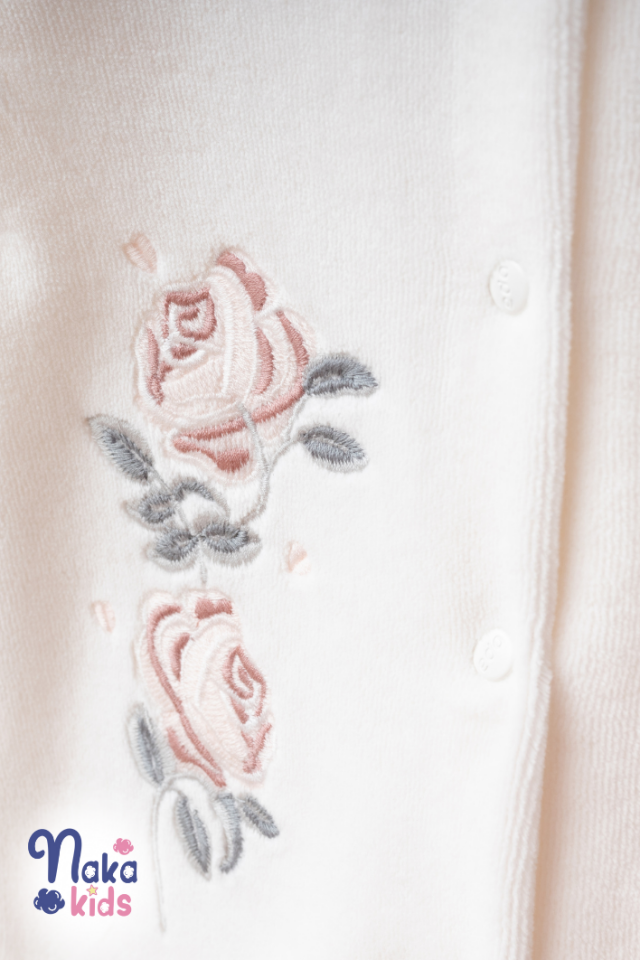 Kadife Fırfırella 5 Parça Kız Bebek Hastane Çıkış Seti- Ekru