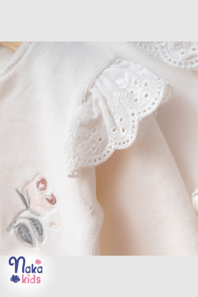 Kadife Fırfırella 5 Parça Kız Bebek Hastane Çıkış Seti- Ekru