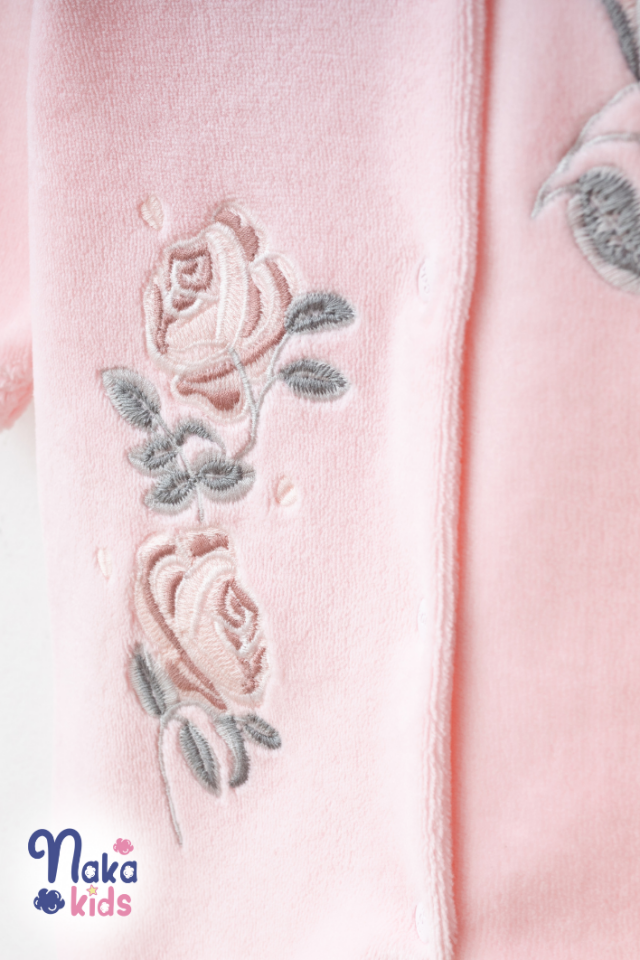 Kadife Fırfırella 5 Parça Kız Bebek Hastane Çıkış Seti- Pembe