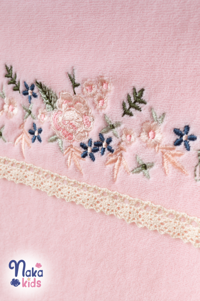 Kadife Sıralıçiçek 5 Parça Kız Bebek Hastane Çıkış Seti- Pembe