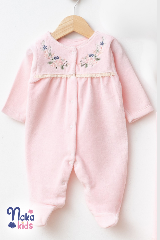 Kadife Sıralıçiçek 5 Parça Kız Bebek Hastane Çıkış Seti- Pembe