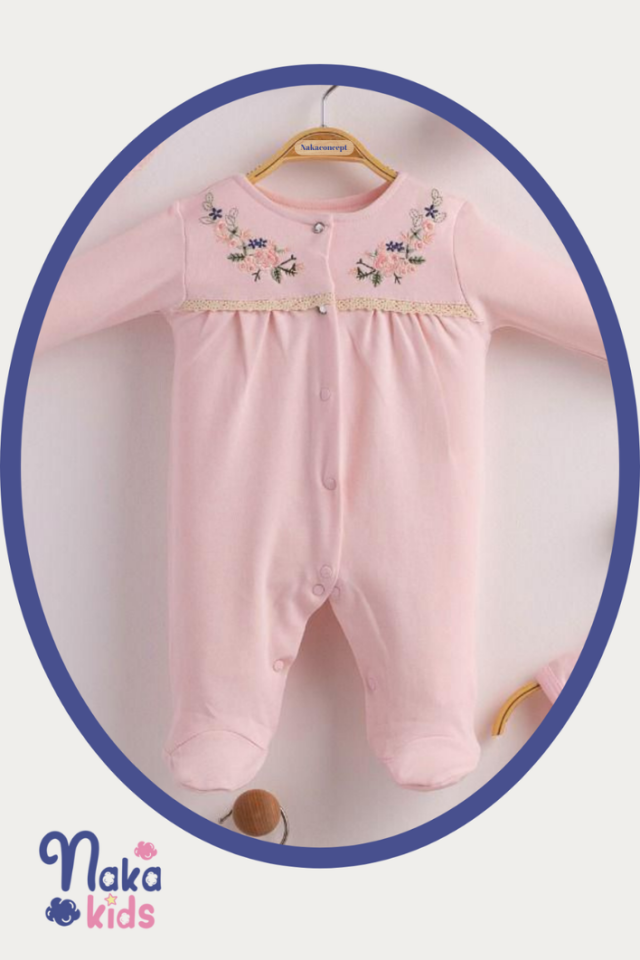 Sıralı Çiçekler 11 Parça Kız Bebek Hastane Çıkış Seti-Pembe