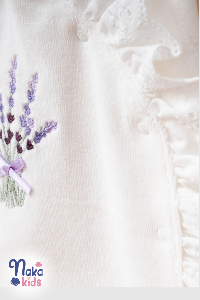 Kadife Lavanta 5 Parça Kız Bebek Hastane Çıkış Seti- Ekru