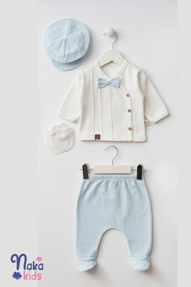 Waffle Yenidoğan Erkek Bebek 10 Parça Hastane Çıkış Seti- Mavi Beyaz