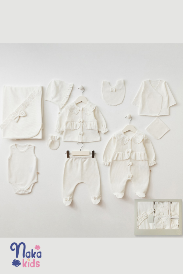 Fiyonklu Yenidoğan Kız Bebek 10 Parça Hastane Çıkış Seti