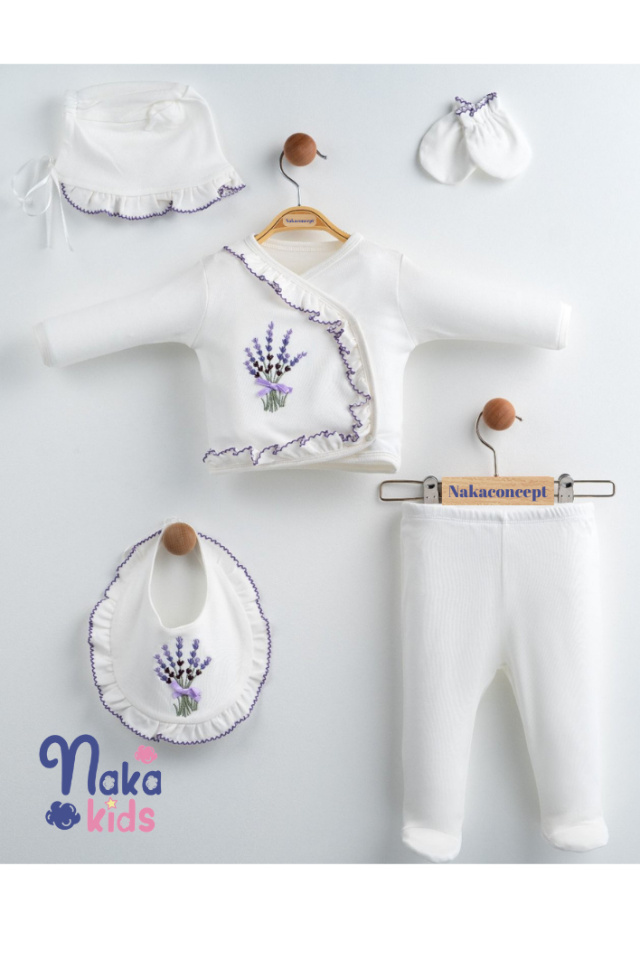 Lavanta Demeti 10 Parça Kız Bebek Hastane Çıkış Seti-Beyaz