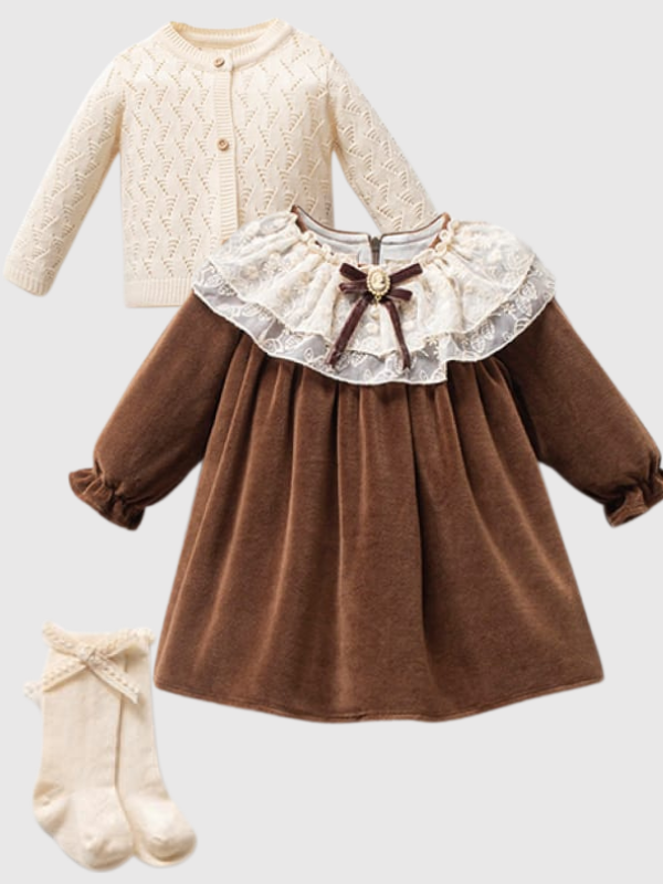 Aurora Velvet Kadife Kız Bebek 3 Parça Elbise Seti