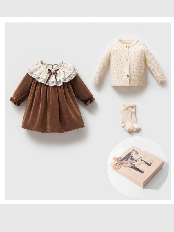 Aurora Velvet Kadife Kız Bebek 3 Parça Elbise Seti