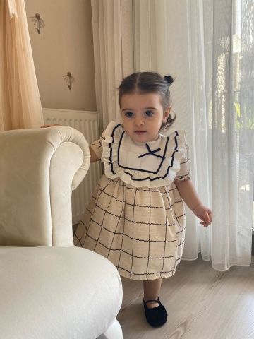 Fırfır Yakalı Ekose Elbise 6 ay