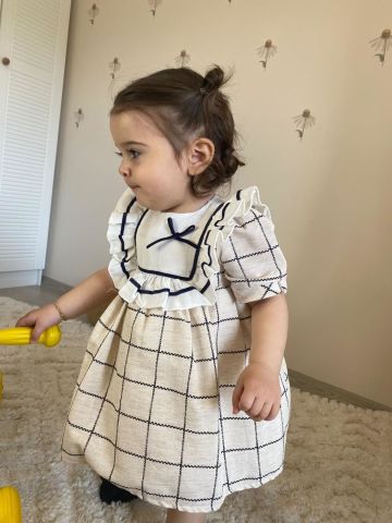 Fırfır Yakalı Ekose Elbise 6 ay