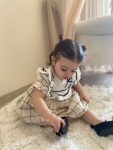 Fırfır Yakalı Ekose Elbise 9 ay