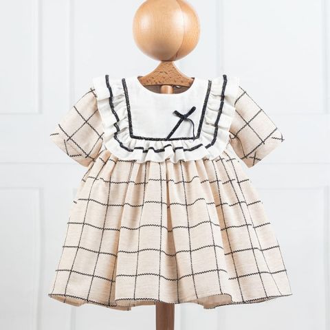 Fırfır Yakalı Ekose Elbise 9 ay