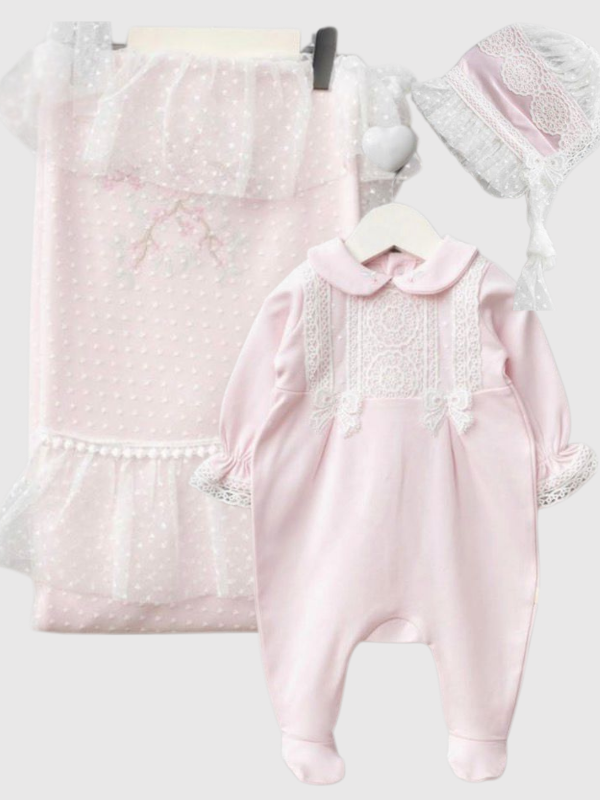 Celeste Pearl Kız Bebek Hastane Çıkış Seti- 4 Parça Pembe