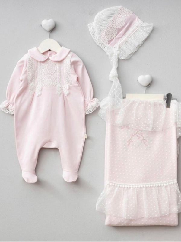 Celeste Pearl Kız Bebek Hastane Çıkış Seti- 4 Parça Pembe