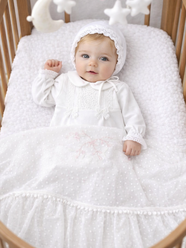 Celeste Pearl Kız Bebek Hastane Çıkış Seti- 4 Parça Beyaz