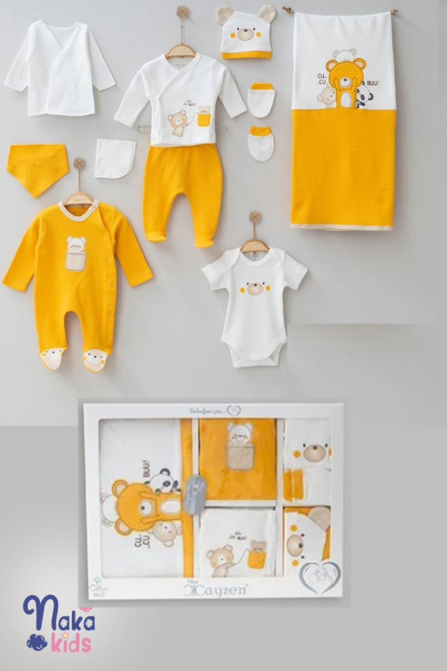 Waffle Ayıcık 10'lu Penye Hastane Çıkış Seti Sarı