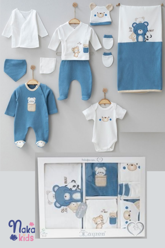 Waffle Ayıcık 10'lu Penye Hastane Çıkış Seti indigo