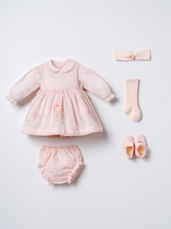 Luna Grace Kız Bebek Elbise Seti Uzun Kollu Bloomerli 5 Parça Pembe