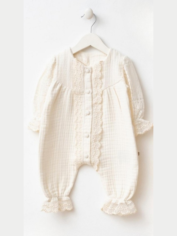 Nahla Lace Kız Bebek Yenidoğan Müslin Dantel Detaylı Kutulu -3 Parça