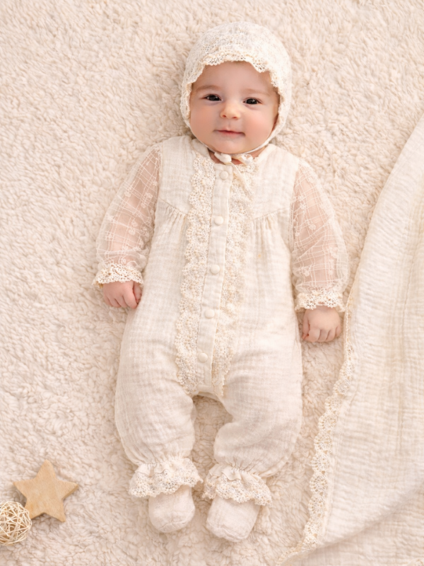 Nahla Lace Kız Bebek Yenidoğan Müslin Dantel Detaylı Kutulu -3 Parça