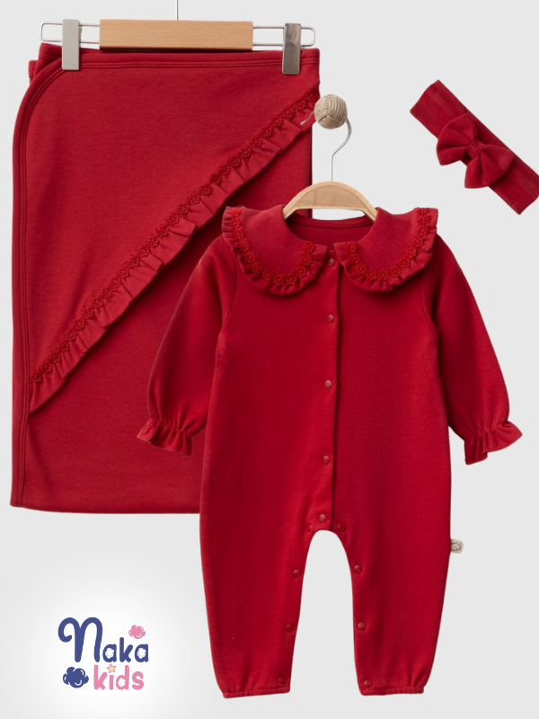 Papatyalar Kız Bebek 3’lü Hastane Çıkış Seti – Battaniye, Tulum, Şapka