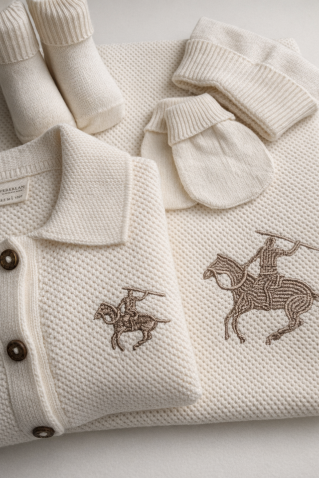 Lüks Triko Erkek Bebek Hastane Çıkışı Seti – 5 Parça